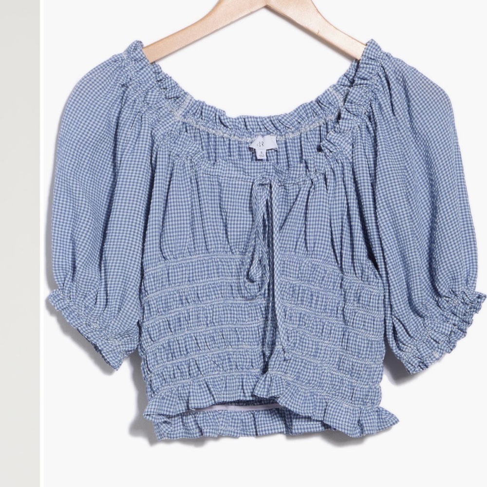 NWT NSR Blue Gingham Ruffle Blouse